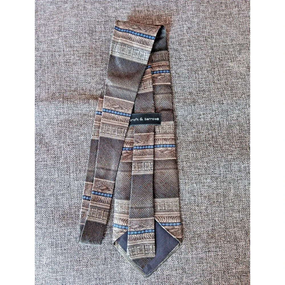 Tie 70s 80s 90s Y2K Mens Croft And Barrow Silk Gray Black Blue 4 Wide 59 Long